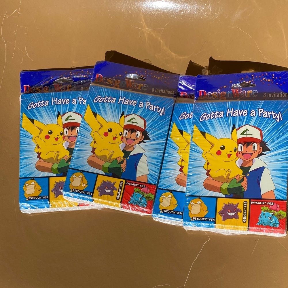 NIP 90s Vintage Designware Pokémon Party Invitations 4 Sets of 8 Cards Envelopes